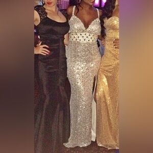 Elegant Silver Sequin Evening Gown